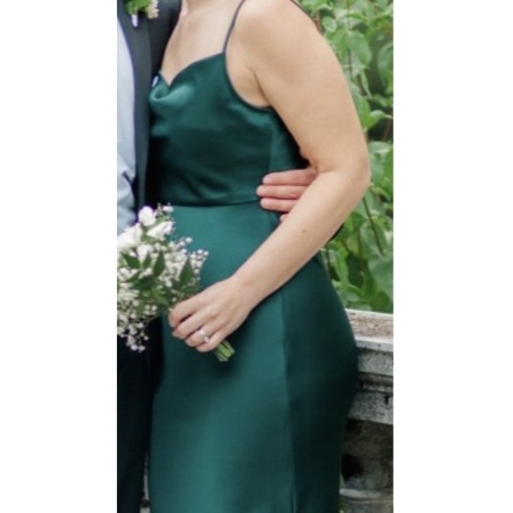 Cali Satin Charmeuse Midi Dress Dark Emerald - Picture 2 of 5